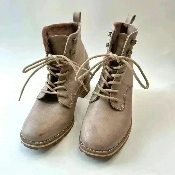 Korks Chelsea Lace-Up Leather Heeled Bootie Boots Women’s Shoes Size 6 Brown - Picture 1 of 8